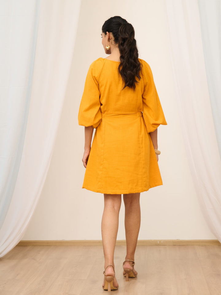 Tangerine Orange Cotton A-Line Short Dress