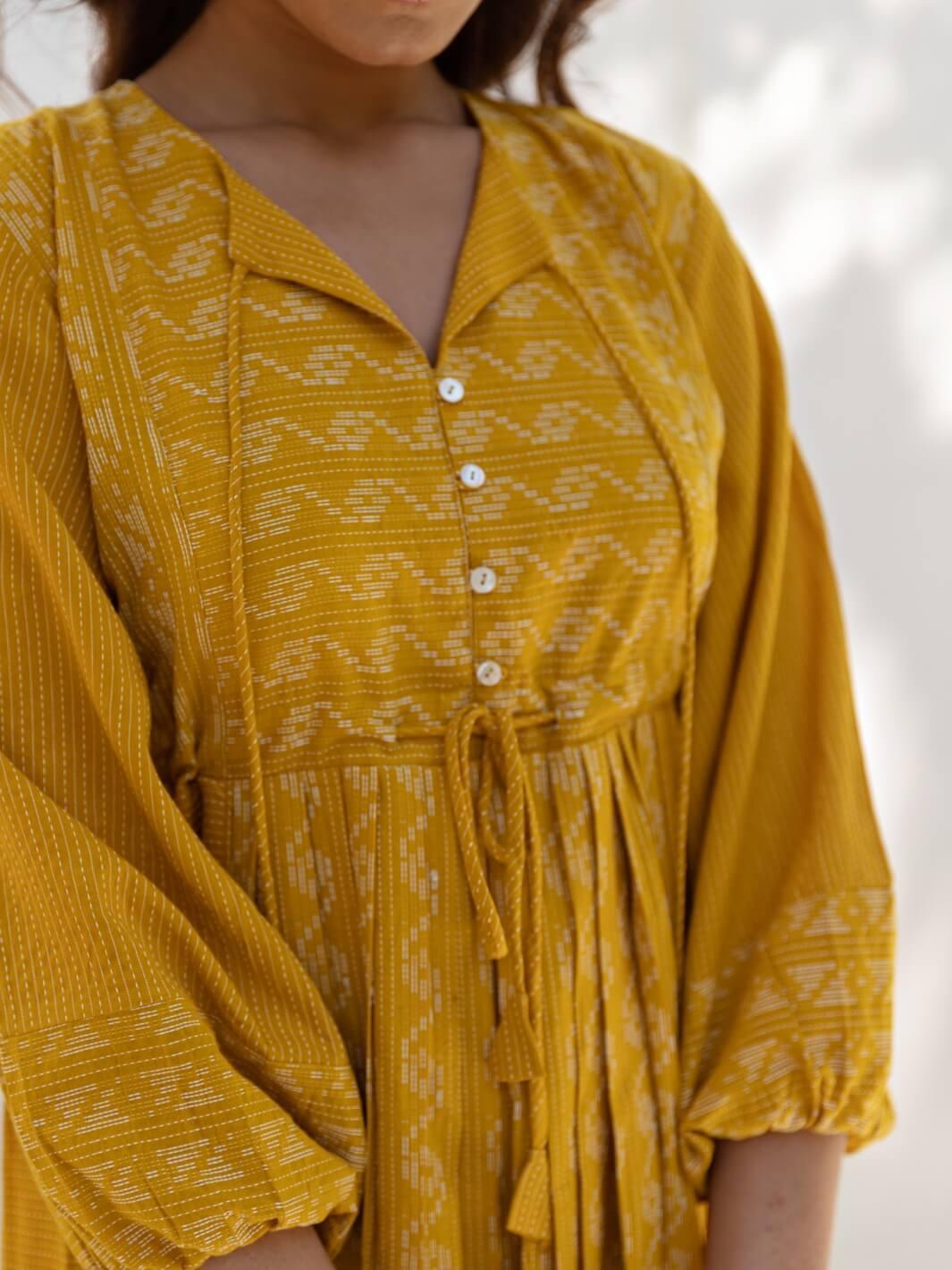 Mustard Yellow Long Cotton Midi Dress - Moontara
