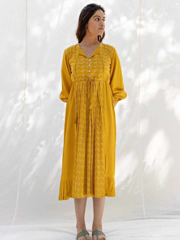 Mustard Yellow Long Cotton Midi Dress - Moontara