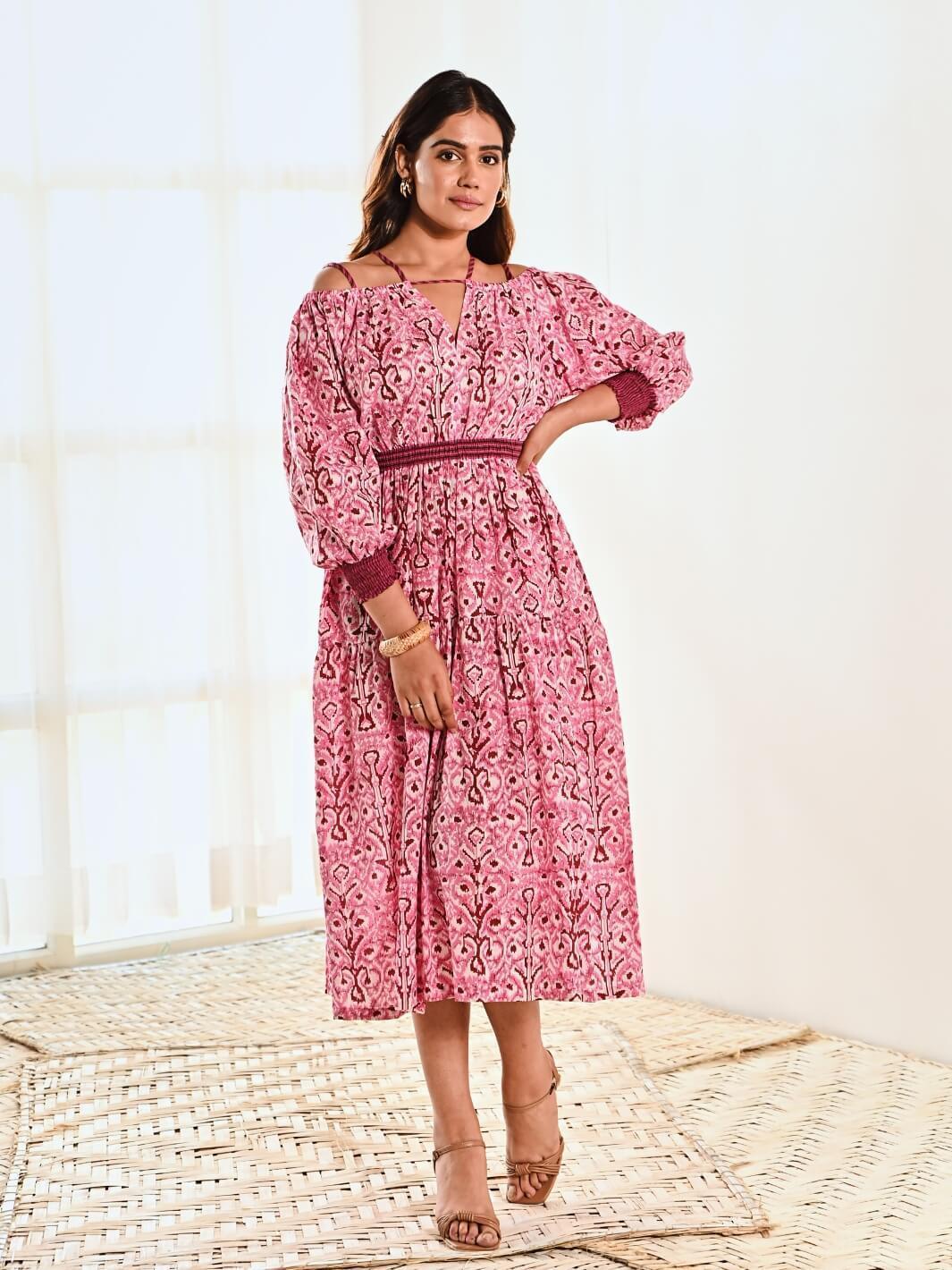 Buy Orange Ikat Print Midi Dress for Women Online @ Tata CLiQ Luxury