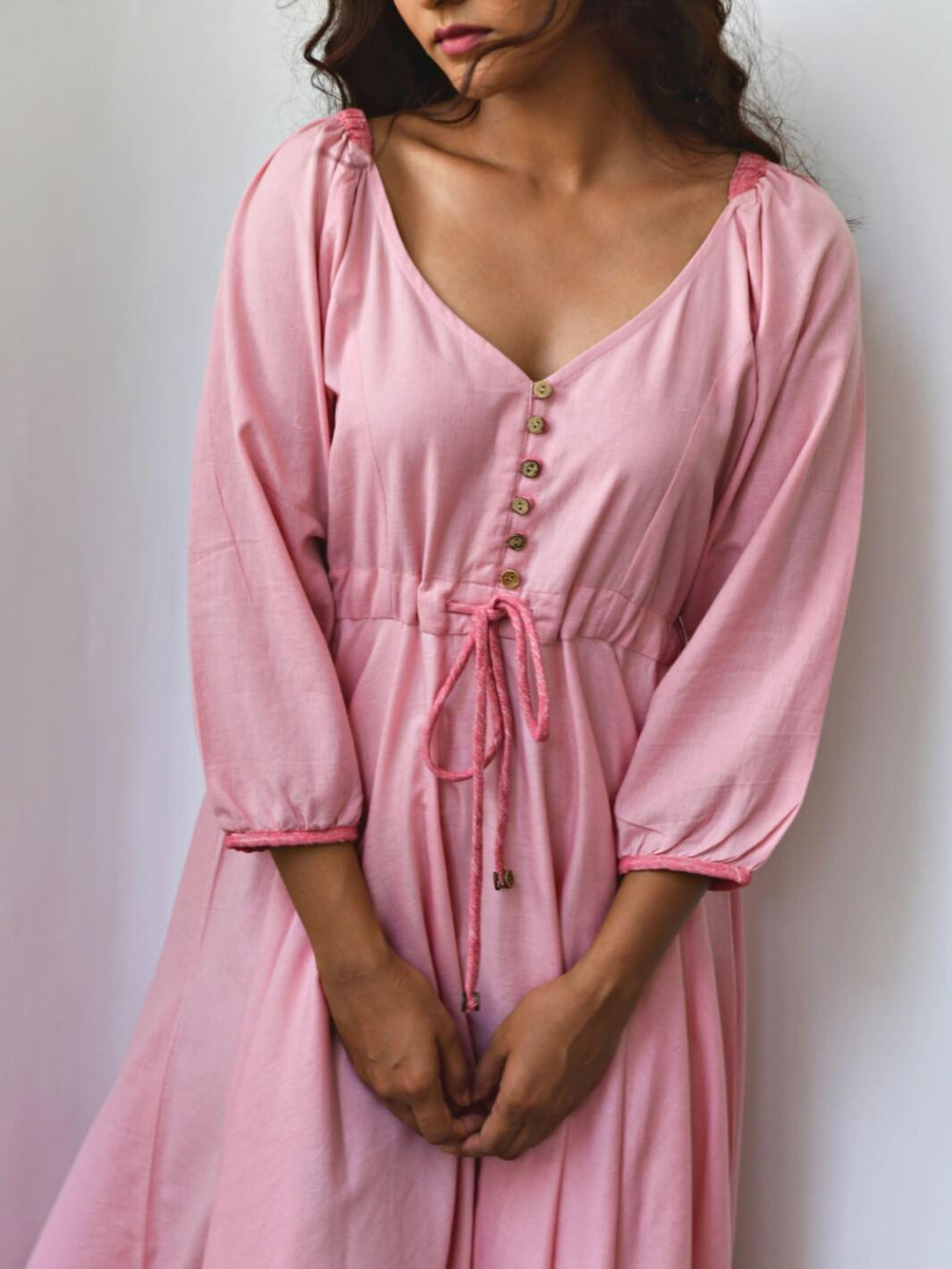 Pink Flared Long Cotton Maxi Dress - Moontara