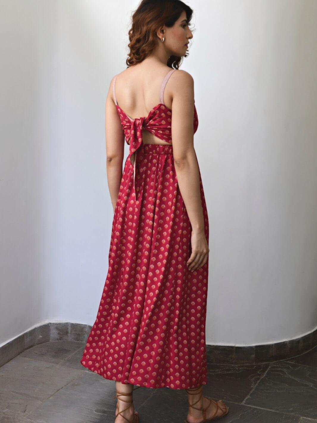 Red Cotton Slip Dress - Moontara