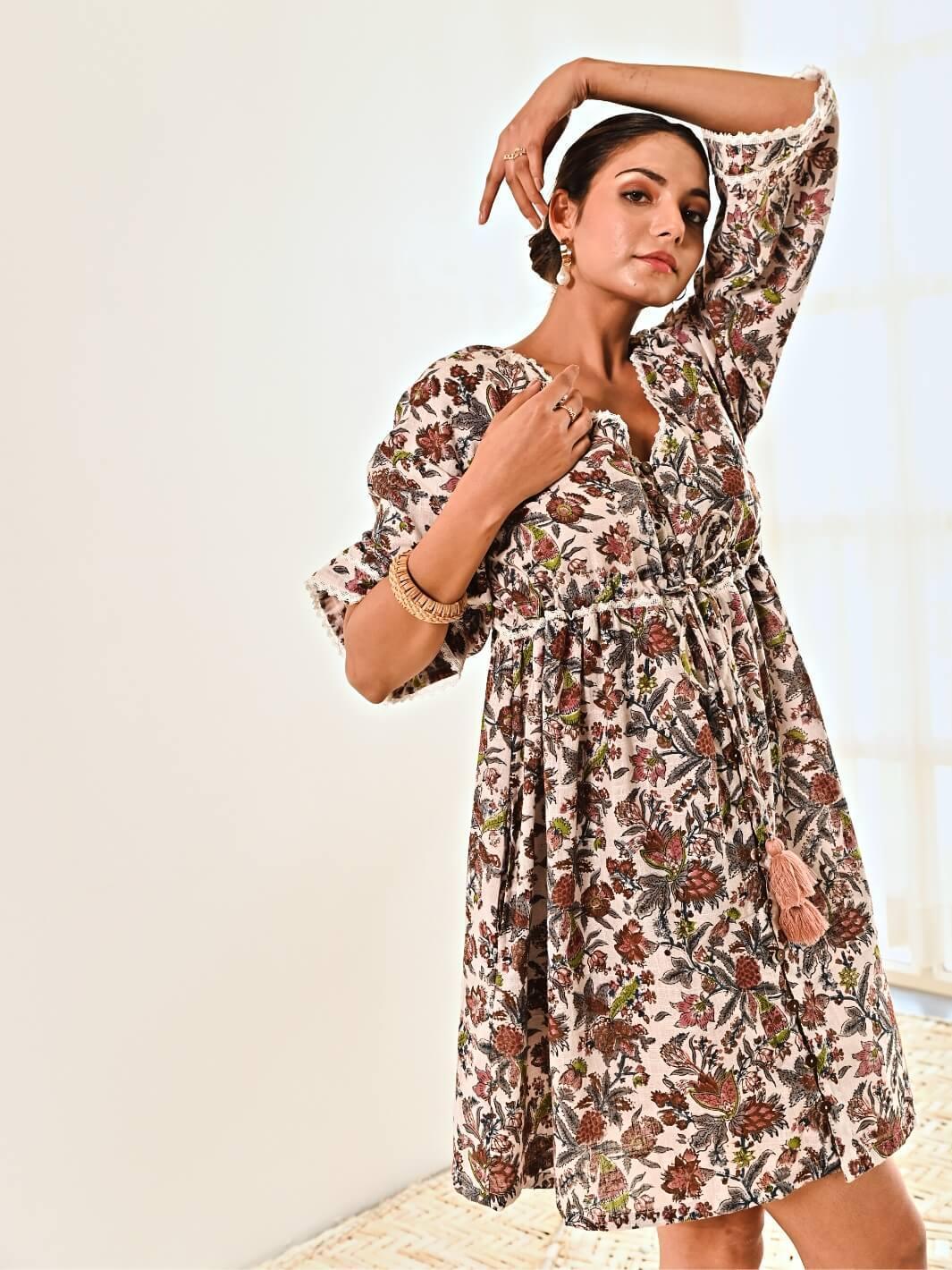 Floral 3/4 Sleeve Wrap Dress with Tie - Sexy Mama
