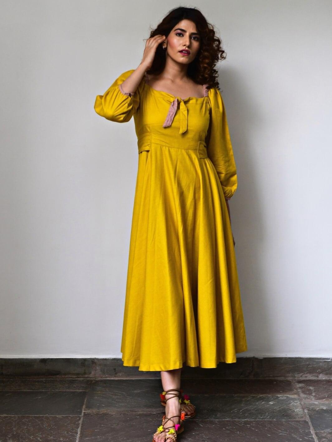 Indigo Handwoven Ikat Cotton Maxi Dress with Belt – Madhurima Bhattacharjee